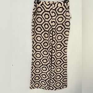 NWOT Sincerely Jules Black & Cream Geometric Wide Leg PantS Trousers Size Large